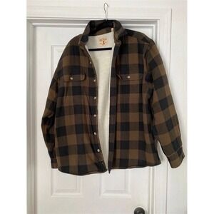 Red Head Brand Brown Plaid Jacket With White Fleece Lining Men's Size Large